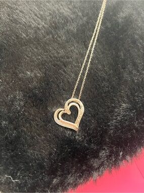 Silver Heart Pendant Necklace with Pavé Accents - Women Jewelry